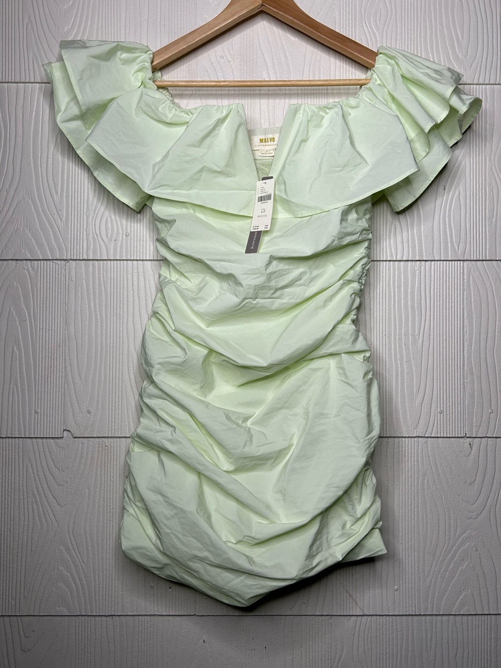 Anthropologie Pale Mint Off-Shoulder Ruffle Mini Dress